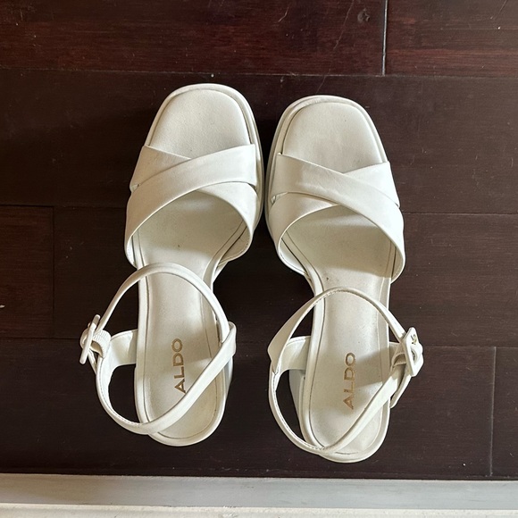 Aldo Platform Off-White Block Heel Sandals - Picture 3 of 6